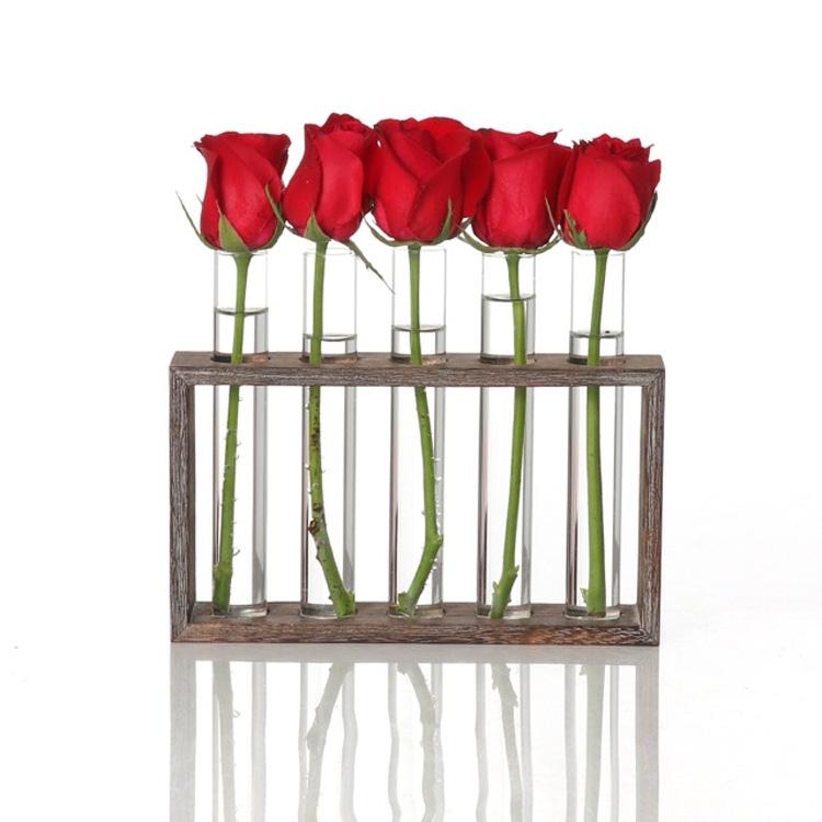 V562-2028893230DBT-202503041615-00 Minimalist Hydroponic Glass Vase with Wooden Frame for Coffee Shop Decor - Image 1