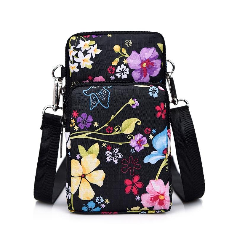 V562-3024774060DBT-202505191612-00 Animal Park Mini Crossbody Phone Wallet With Arm Band - Black Flower - Image 1