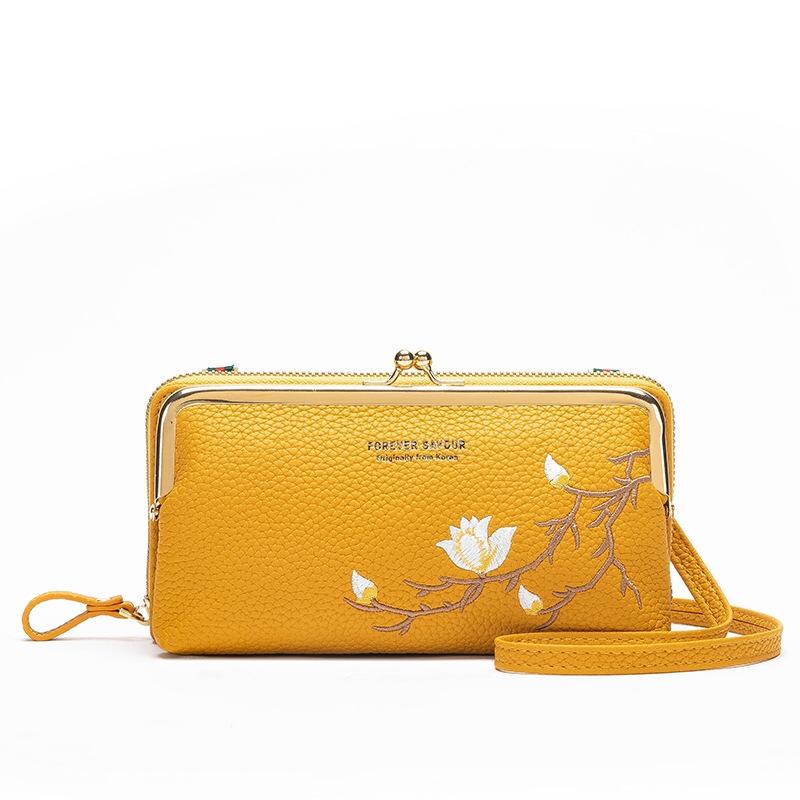 V562-3092934060DBT-202505191452-00 Black Embroidered Crossbody Wallet With Large Capacity - Yellow - Image 1