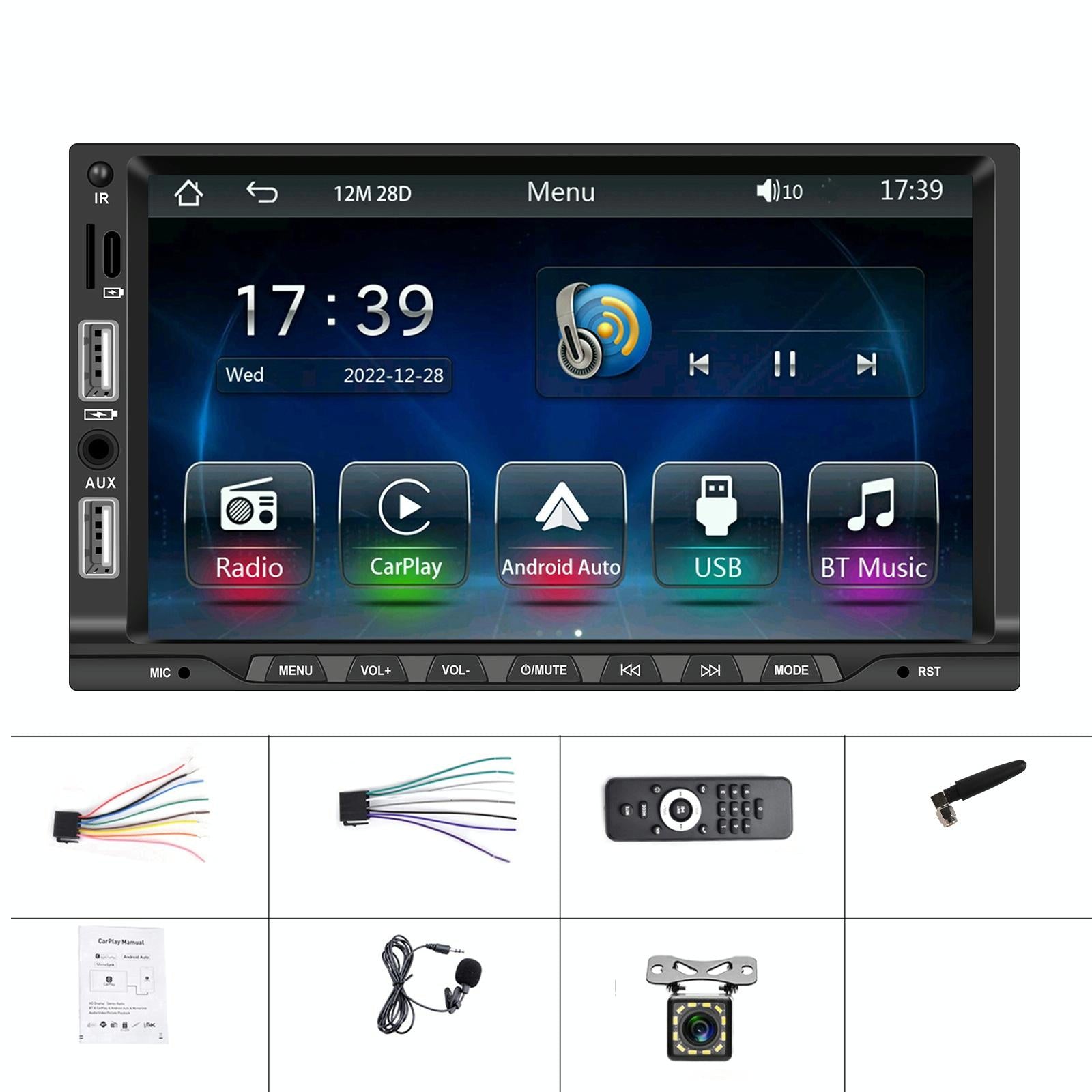 V562-3098445060DBT-202505221340-00 7 Inch Car Mp5 Player Carplay / Android Auto / Mirror Link / Bluetooth - Standard - With 12-Light Camera - Image 1