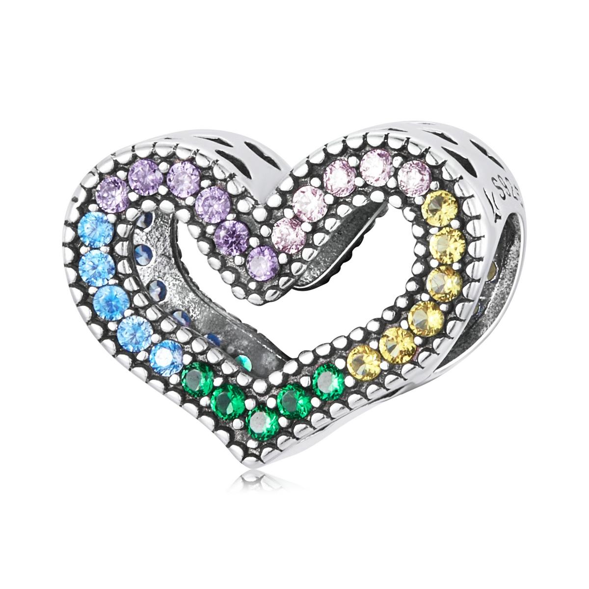 V562-3464200ADE-202504112022-00 925 Sterling Silver Rainbow Heart Beads For Diy Bracelets & Necklaces - Image 1