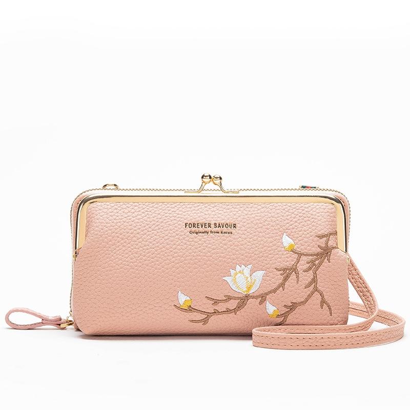 V562-4092934060DBT-202505191452-00 Black Embroidered Crossbody Wallet With Large Capacity - Pink - Image 1