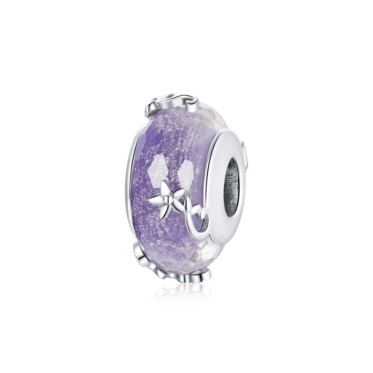 V562-4683100ADE-202504112015-00 925 Sterling Silver Flower Purple Glass Bead Bracelet / Necklace Set - Image 1