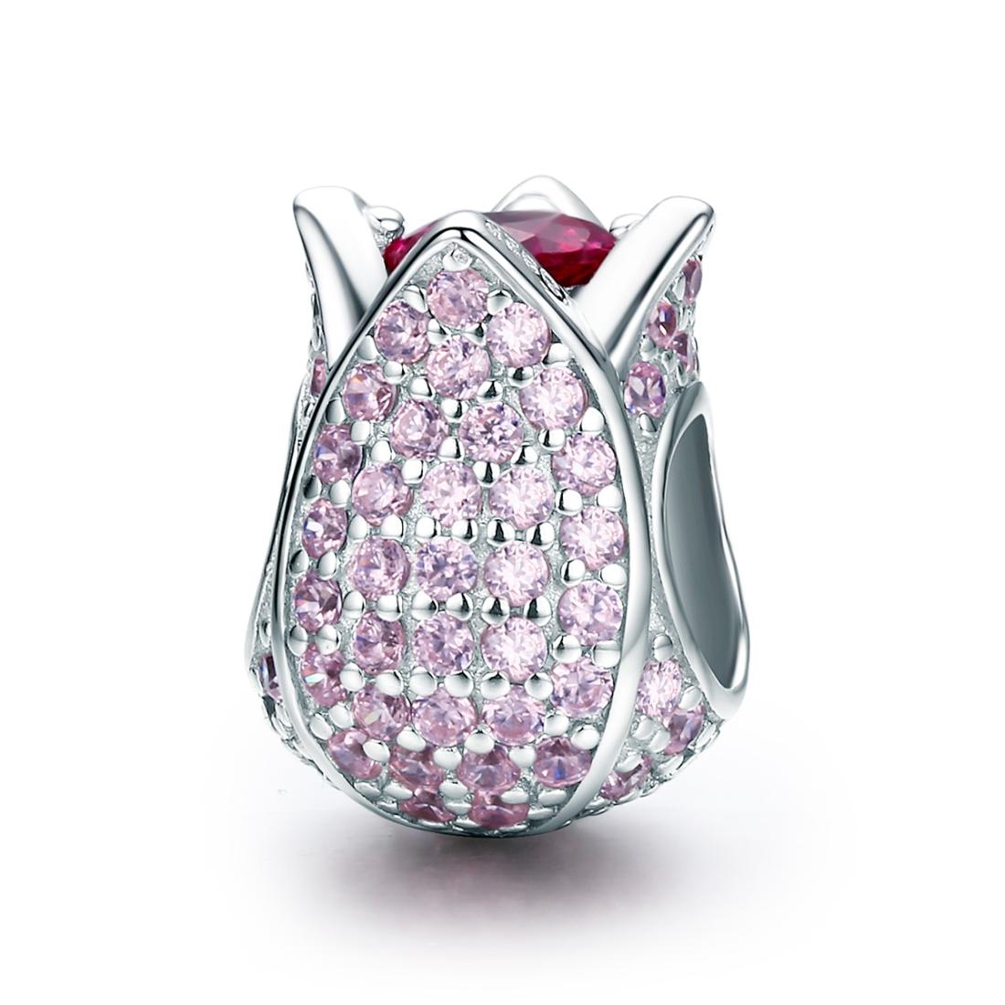V562-49976240DBT-202504111516-00 925 Sterling Silver Tulip Bead Bracelet Charm - Image 1