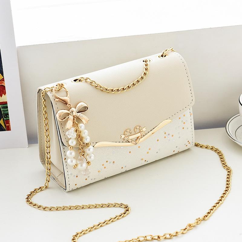 V562-5004193060DBT-202505191528-00 Sequined Messenger Shoulder Bag For Women Beige - Beige With Pendant - Image 1