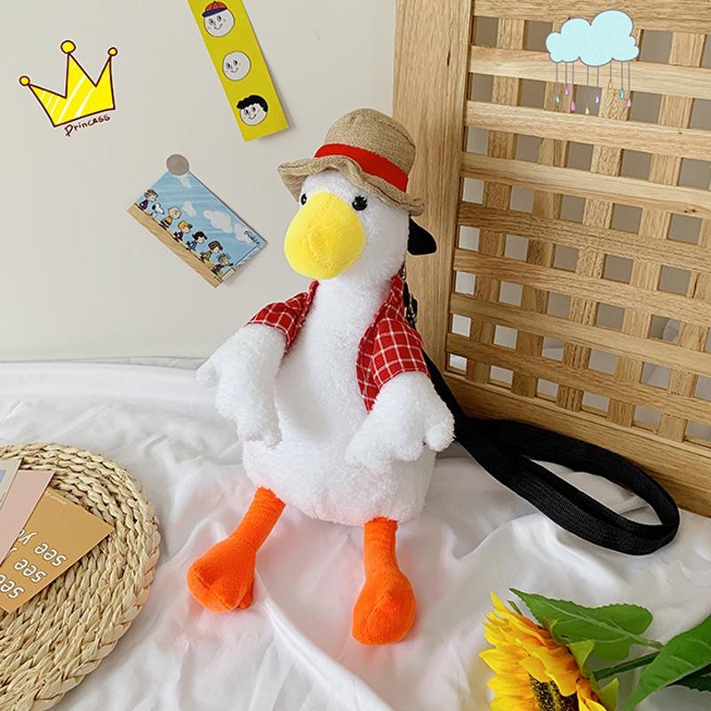 V562-5043124060DBT-202505191526-00 Adorable Cartoon Plush Shoulder Bag Duck White Green - Duck White Red - Image 1
