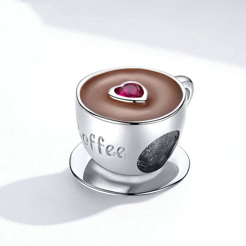 V562-50676240DBT-202504111740-00 925 Sterling Silver Coffee Cup Beaded Bracelet Charm - Image 1