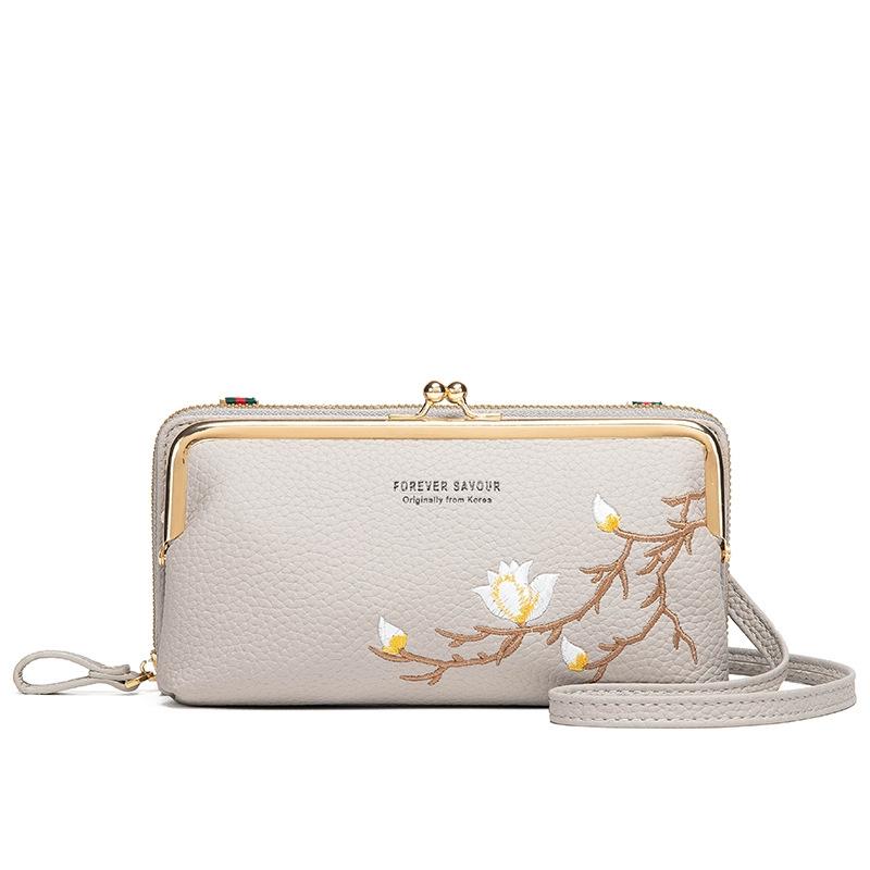 V562-5092934060DBT-202505191453-00 Black Embroidered Crossbody Wallet With Large Capacity - Gray - Image 1