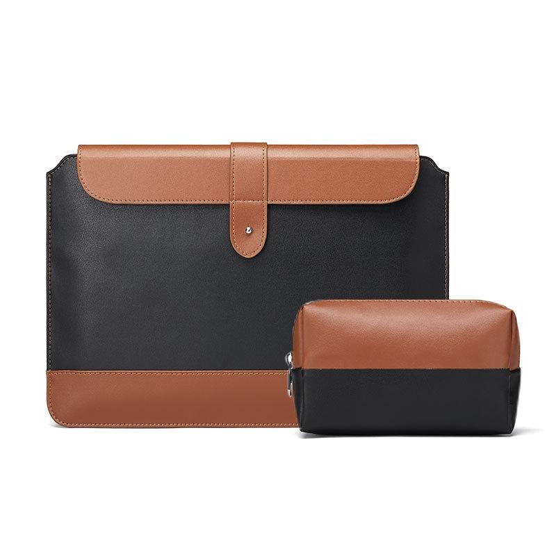 V562-5158455750DBT-202502211930-00 14-15.4 Inch Horizontal Microfiber Notebook Liner & Power Bag - Black & Brown - Image 1