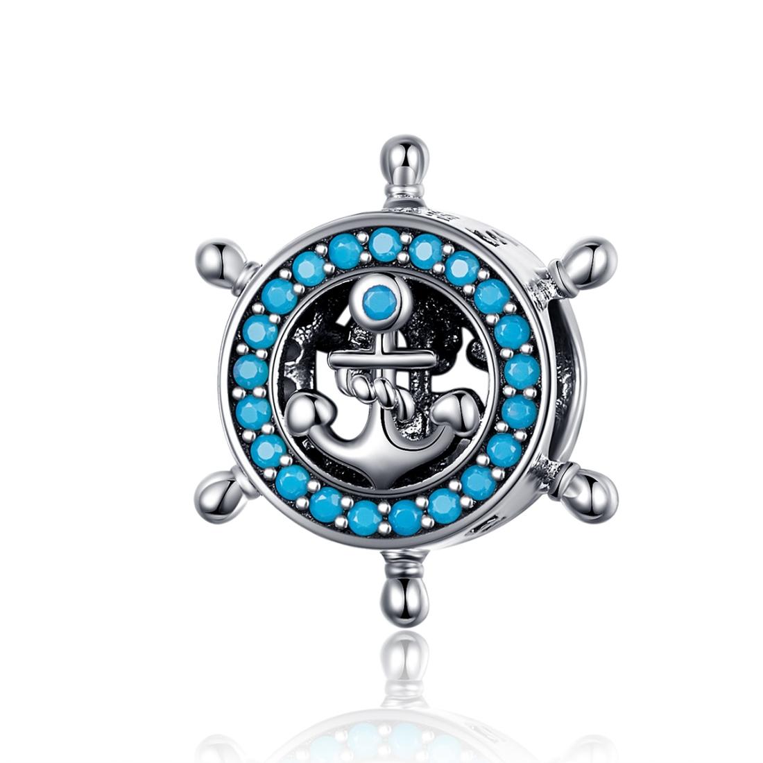 V562-51776240DBT-202504111625-00 925 Sterling Silver Diy Boat Rudder Bracelet & Blue Beads - Image 1