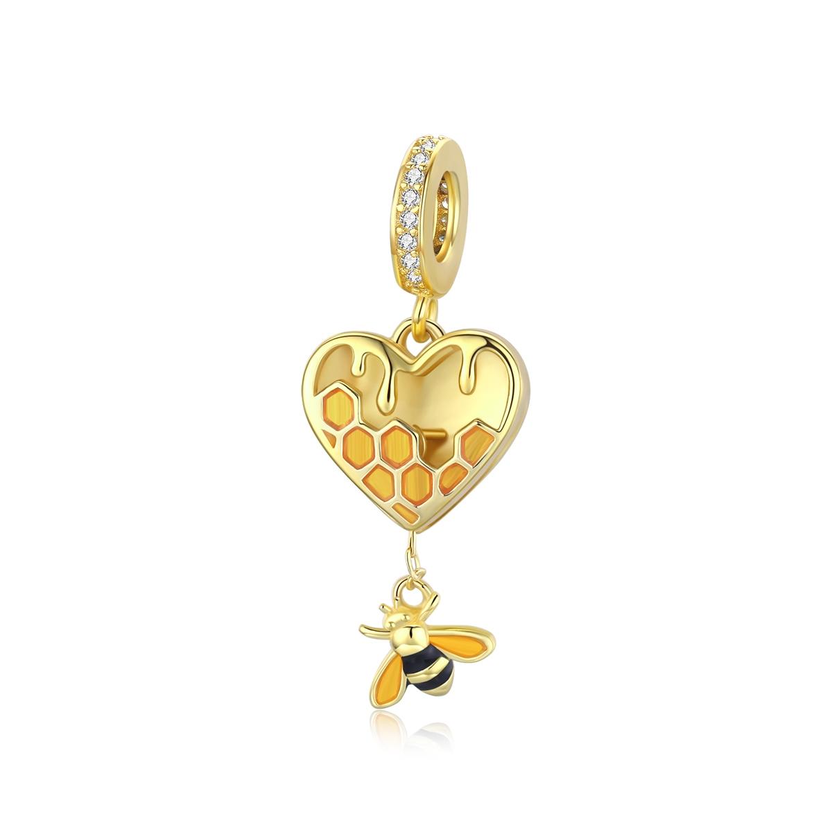 V562-5650100ADE-202504111553-00 925 Sterling Silver Heart Honeycomb Bee Pendant For Bracelet Or Necklace - Image 1