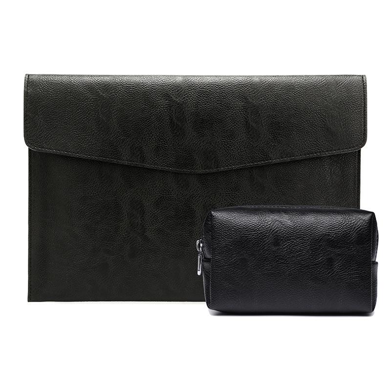 V562-6002691060DBT-202504251826-00 13.3 Inch Laptop Sleeve & Power Bag - Litchi Pattern Pu Leather Black - Image 1