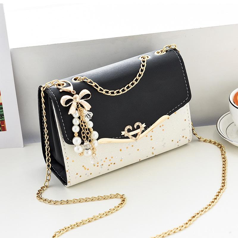 V562-6004193060DBT-202505191527-00 Sequined Messenger Shoulder Bag For Women Beige - Black With Pendant - Image 1