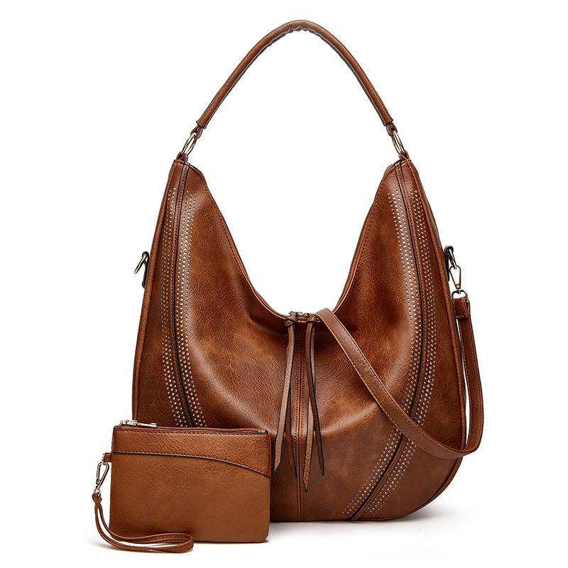 V562-6055125060DBT-202505191653-00 Large Capacity Pu Leather Tote Bag Black - 2 In 1 Brown - Image 1
