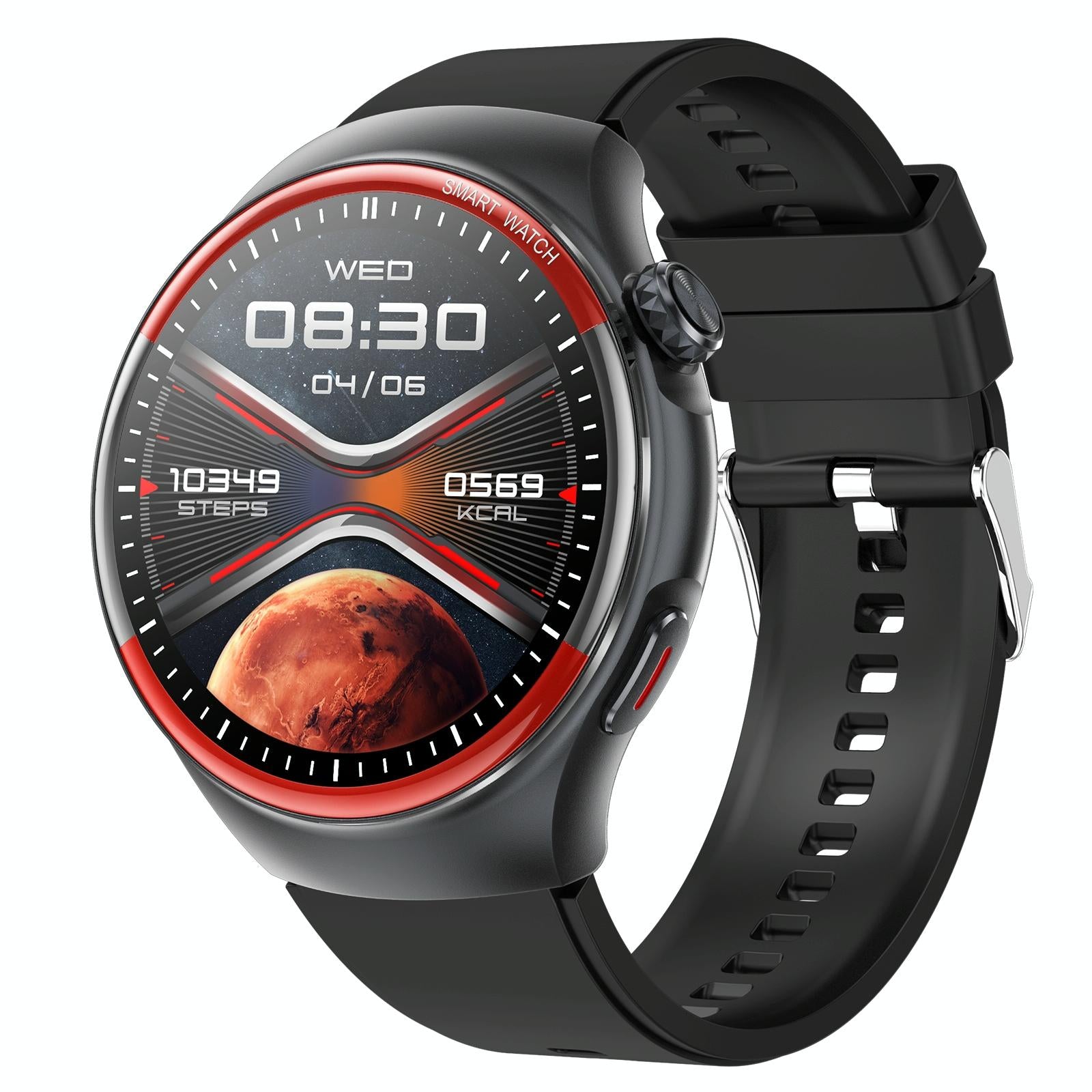 Smart Round Screen Watch With Bt Call And Health Tracking - Leather - Silicone Black