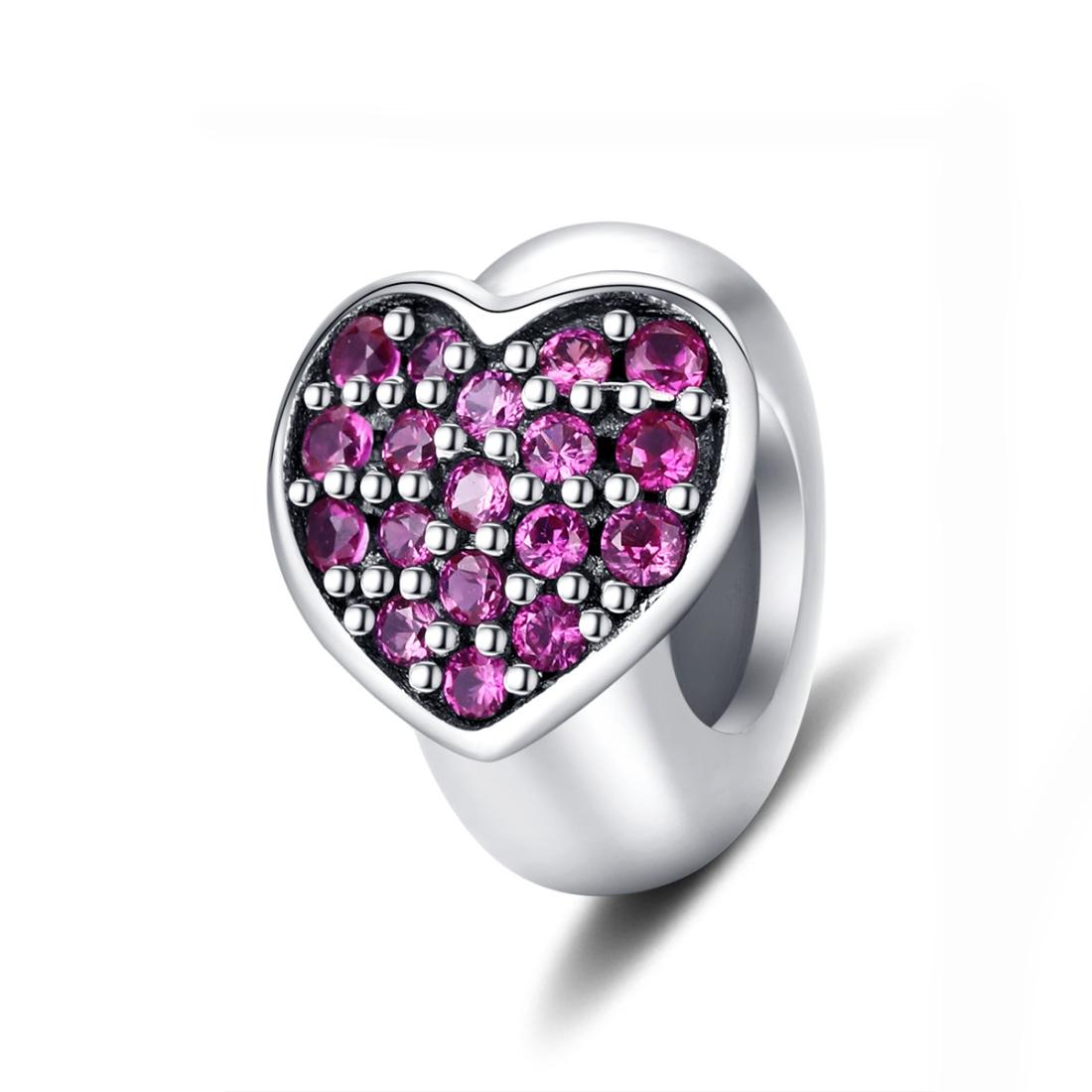 V562-684600ADE-202504112017-00 925 Sterling Silver Love Heart Pink Zircon Bracelet / Necklace Charm - Image 1