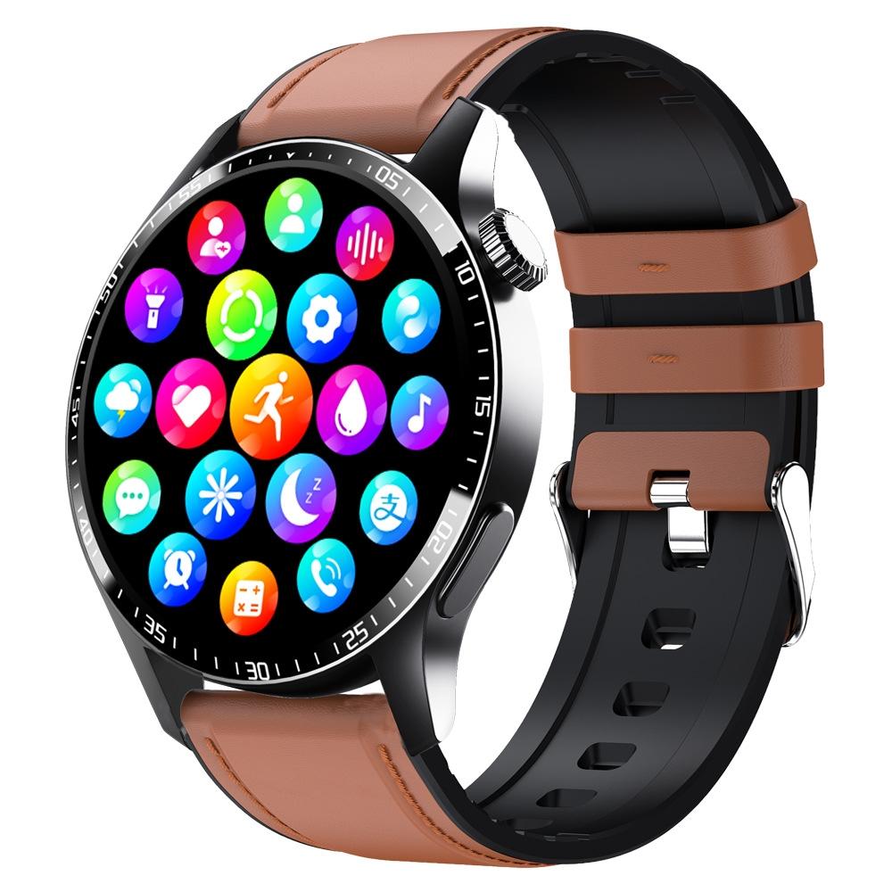 V562-7059305060DBT-202504251915-00 1.35 Inch Smart Watch Bluetooth Calls Health Monitoring 150+ Sports Black - Black Brown Leather - Image 1