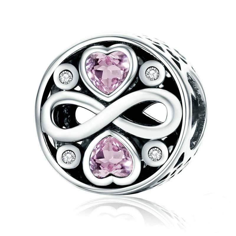 V562-75676240DBT-202504112025-00 925 Sterling Silver Love Infinity Pink Heart Crystal Charm Bracelet - Image 1