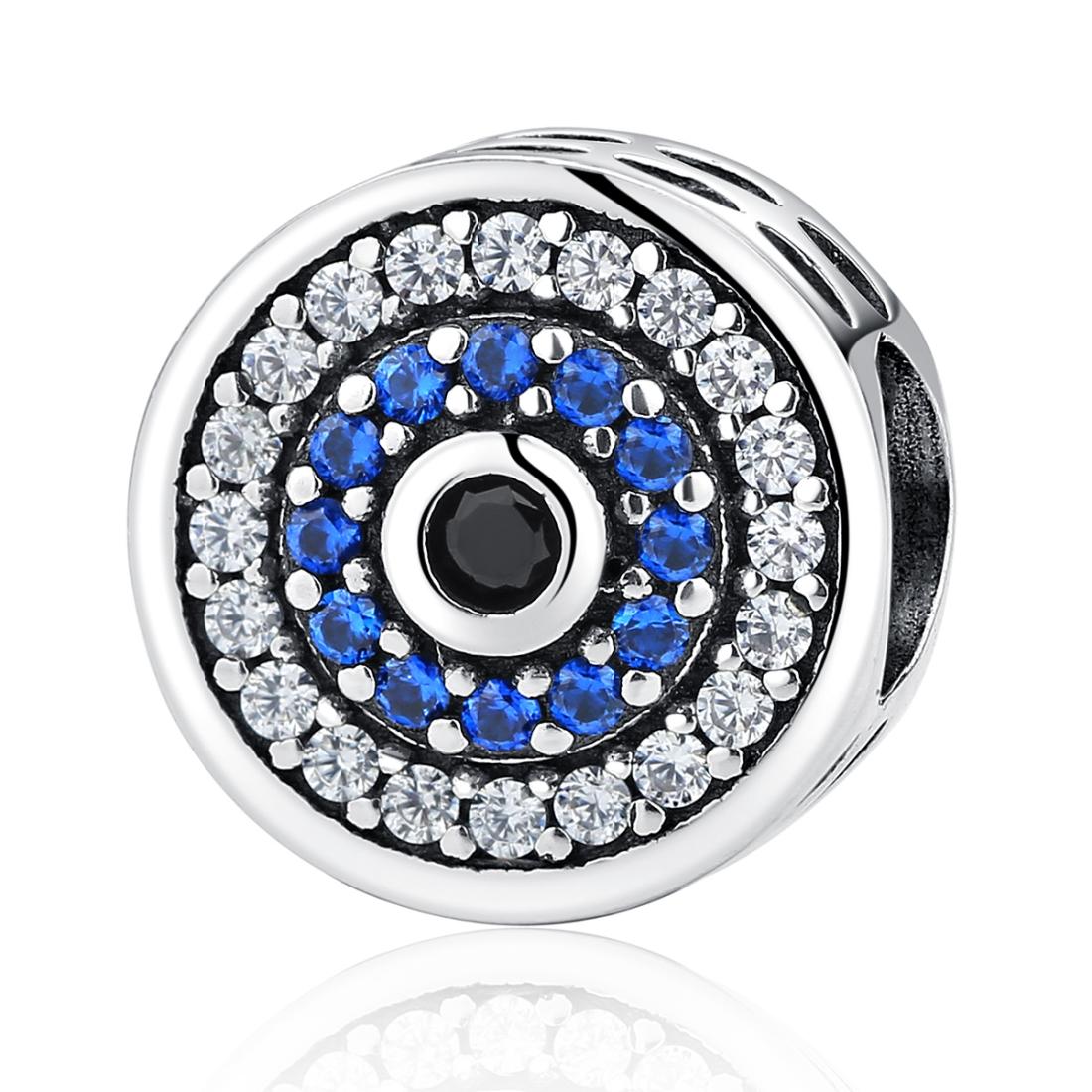 V562-76976240DBT-202504111515-00 925 Sterling Silver Blue Eye Inlaid Bead Bracelet - Image 1