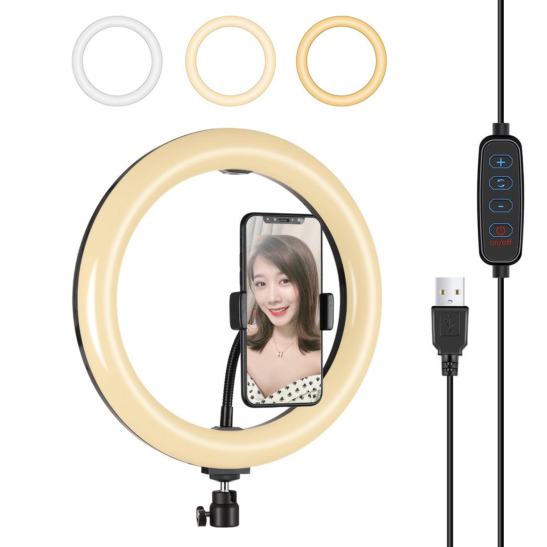 V562-793UP-219723-00 26cm Dimmable Led Ring Light with Tripod and Phone Clamp - Black - Image 1