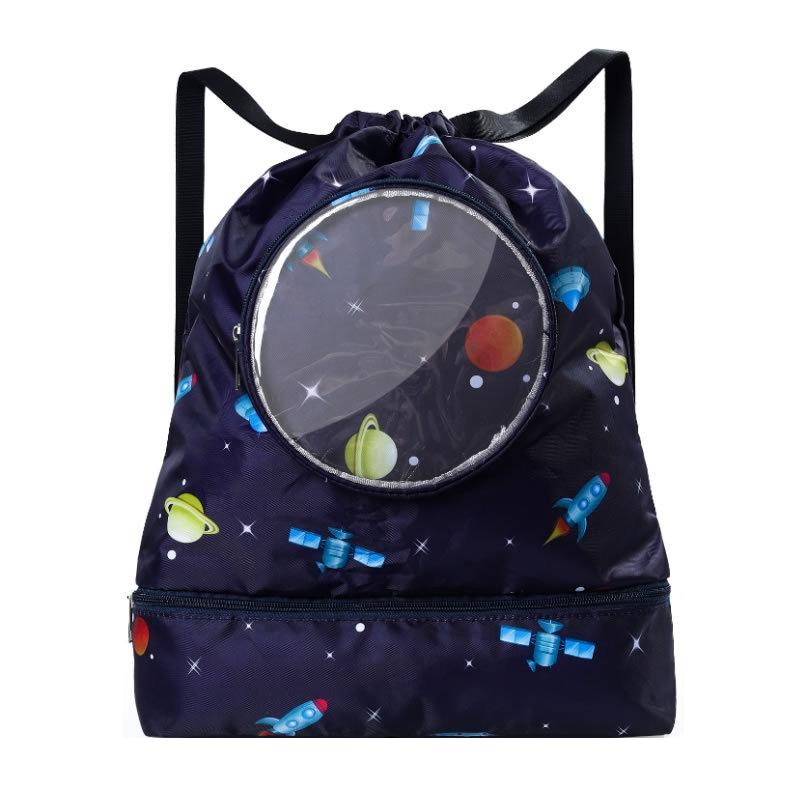 V562-8061242060DBT-202503032016-00 Blue Waterproof Drawstring Beach Bag L Size For Kids Wet & Dry Separation Shoulder Strap - Tibetan L - Image 1