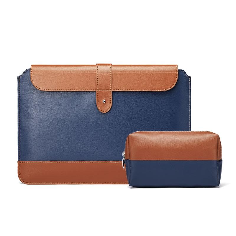V562-8158455750DBT-202504251625-00 14-15.4 Inch Microfiber Notebook Liner & Power Bag - Horizontal Blue & Brown - Image 1