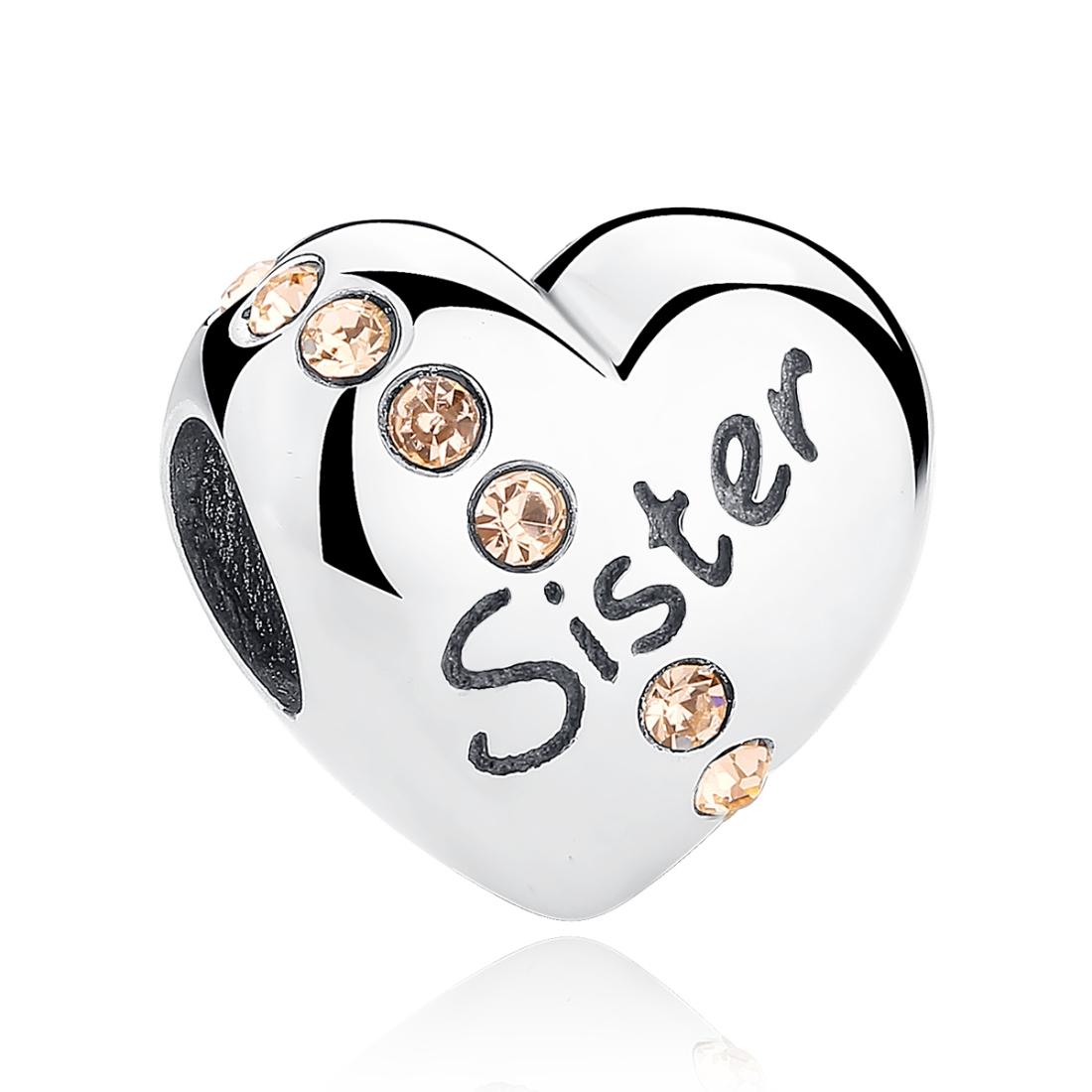 V562-891600ADE-202504111700-00 925 Sterling Silver Sister Heart Beads For Diy Bracelets & Necklaces - Image 1