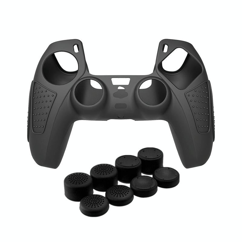 V562-9087474060DBT-202504181915-00 Black Silicone Protective Case for Ps5 Gamepad - Anti-skid Cover - Black + 8 Hats - Image 1