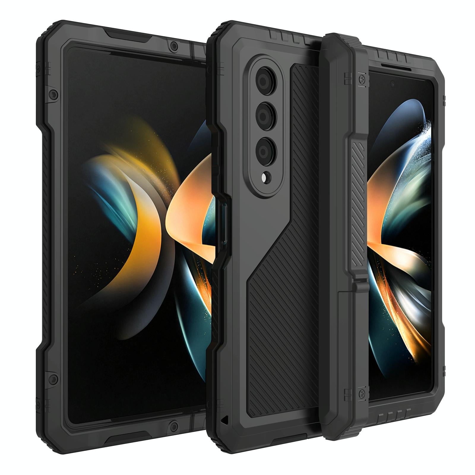 V562-A100260500ADE-202503211430-00 For Samsung Galaxy Z Fold4 5G Waterproof Metal Phone Case With Folding Holder - Black - Image 1