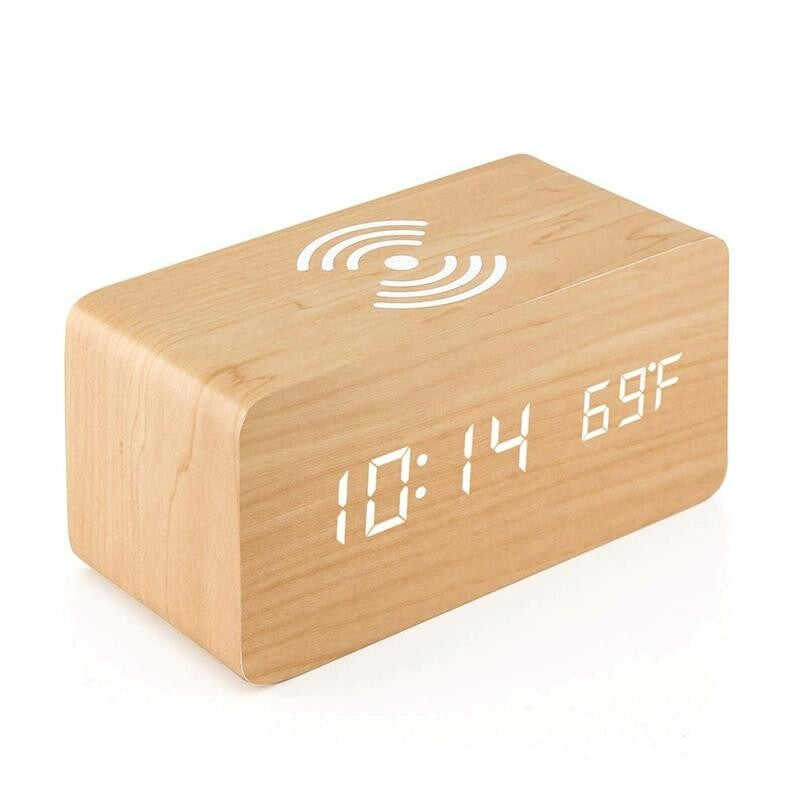 V562-A100587100ADE-202504212028-00 5W Wooden Wireless Charger With Led Mirror Display And Sub Alarm Clock - Bamboo - Image 1