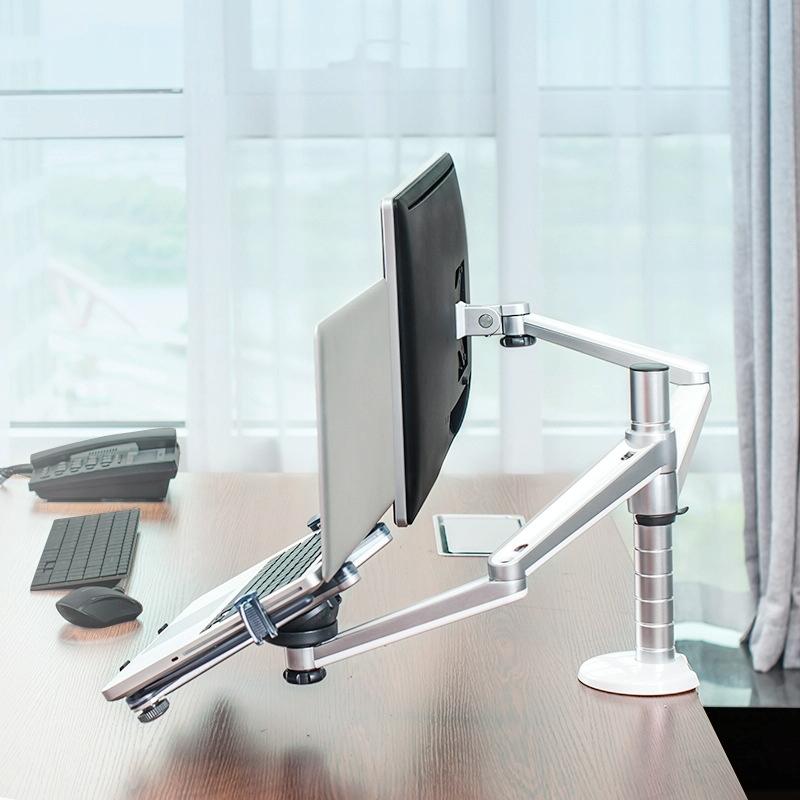 V562-A1008802060DBT-202505221820-00 Silver Desktop Monitor Stand - Lifts Laptop - Image 1