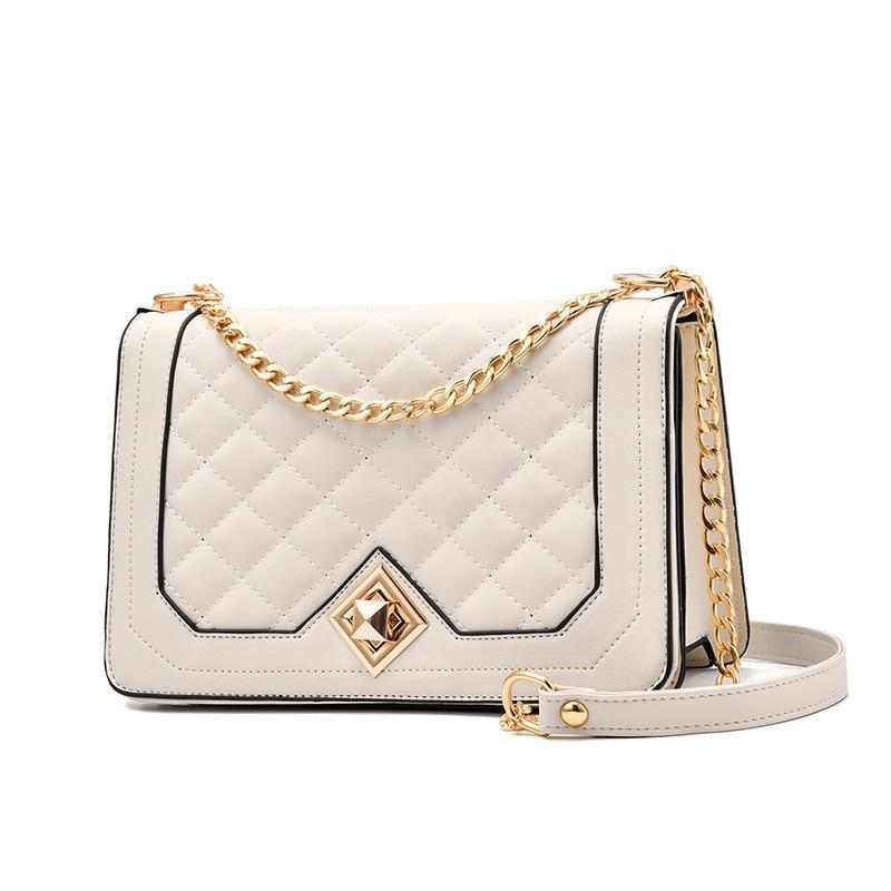 V562-A1014522060DBT-202505191627-00 Chic One Shoulder Chain Bag With Diagonal Rhombus Design - White - Image 1