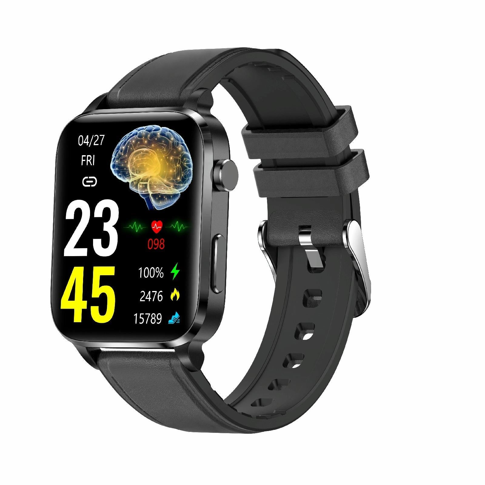 V562-A102838300ADE-202504251938-00 1.7 Inch Hd Square Screen Leather Strap Smart Watch Supports Body Temperature Monitoring / Blood Oxygen Monitoring - Black - Image 1