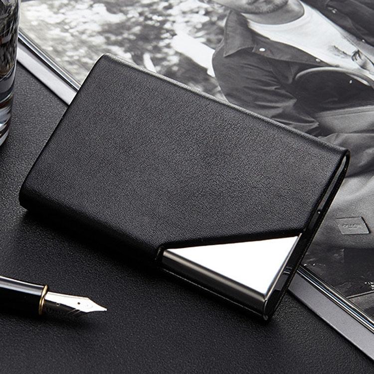 V562-A1032702060DBT-202503280230-00 Stainless Steel Business Card Holder Men Leather Clamp - Black - Image 1