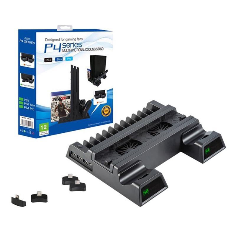 V562-A1033653060DBT-202504212053-00 Vertical Cooling Stand with Dual Controller Charger for Ps4 - Black - Image 1