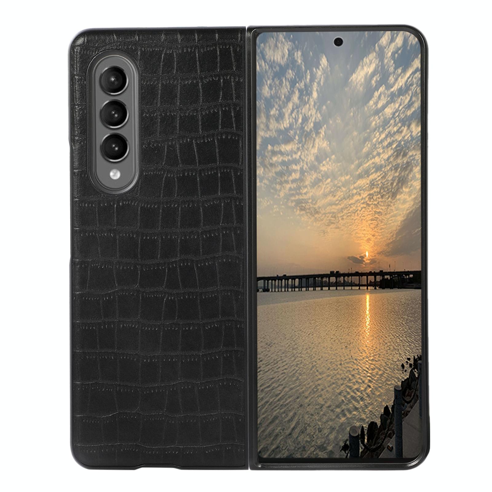 V562-A103370300ADE-202504292105-00 For Samsung Galaxy Z Fold4 5G Foldable Crocodile Texture Phone Case - Pu Leather - Black - Image 1