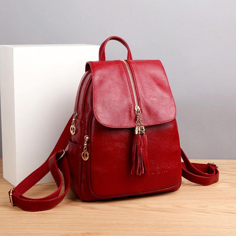 V562-A1035812060DBT-202505271310-00 Leather Travel Backpack - Anti-theft Compact - Red - Image 1