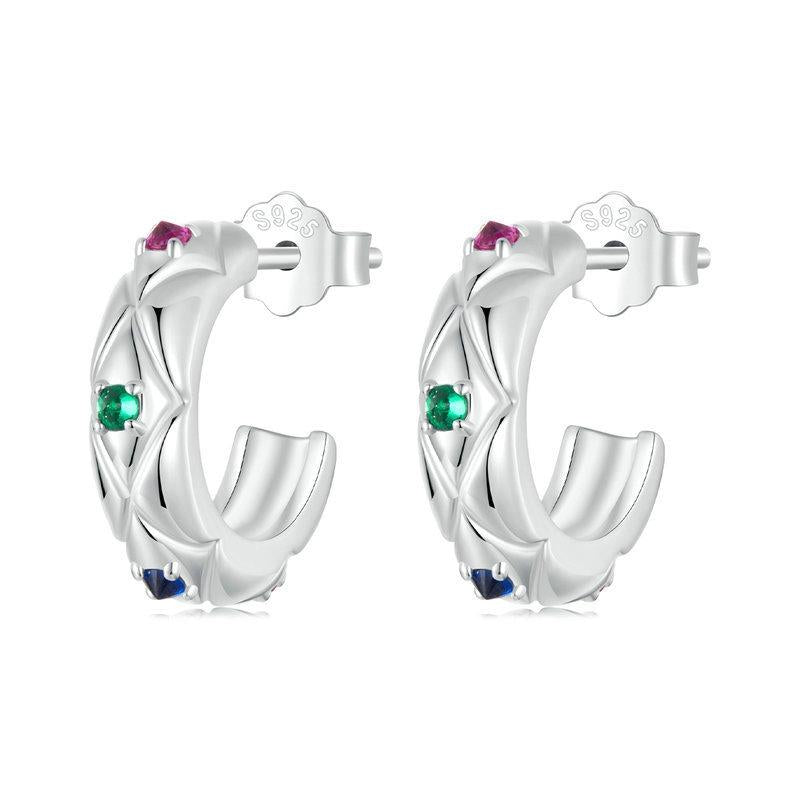 V562-A1037725060DBT-202504111922-00 925 Sterling Silver Vintage Diamond Pattern Earrings - Image 1