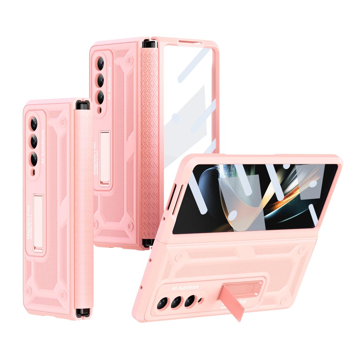 V562-A104353400ADE-202504292111-00 For Samsung Galaxy Z Fold4 5G Telescopic Hinge Foldable Phone Case With Stand - Pink - Image 1
