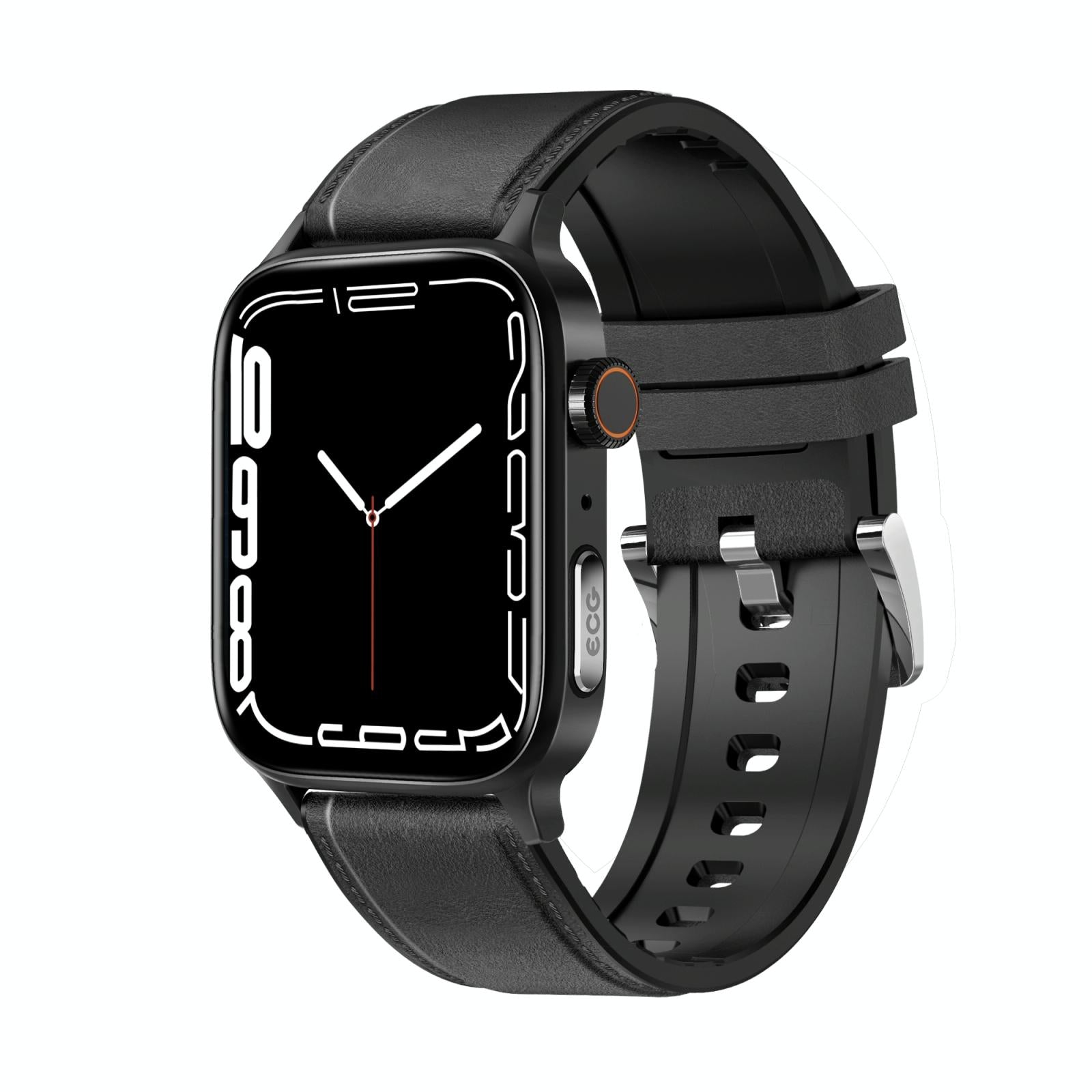 1.85 Inch Tft Screen Leather Band Health Smart Watch Support Bluetooth Call / Plateau Blood Oxygen / Body Temperature / Arrhythmia / Ti Heart Rate Monitoring - Black