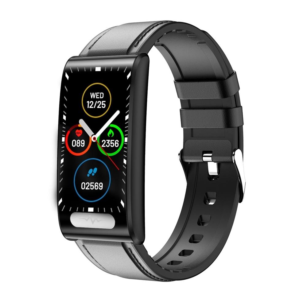 Health Monitoring Smart Leather Strap Watch With Colour Screen - Black