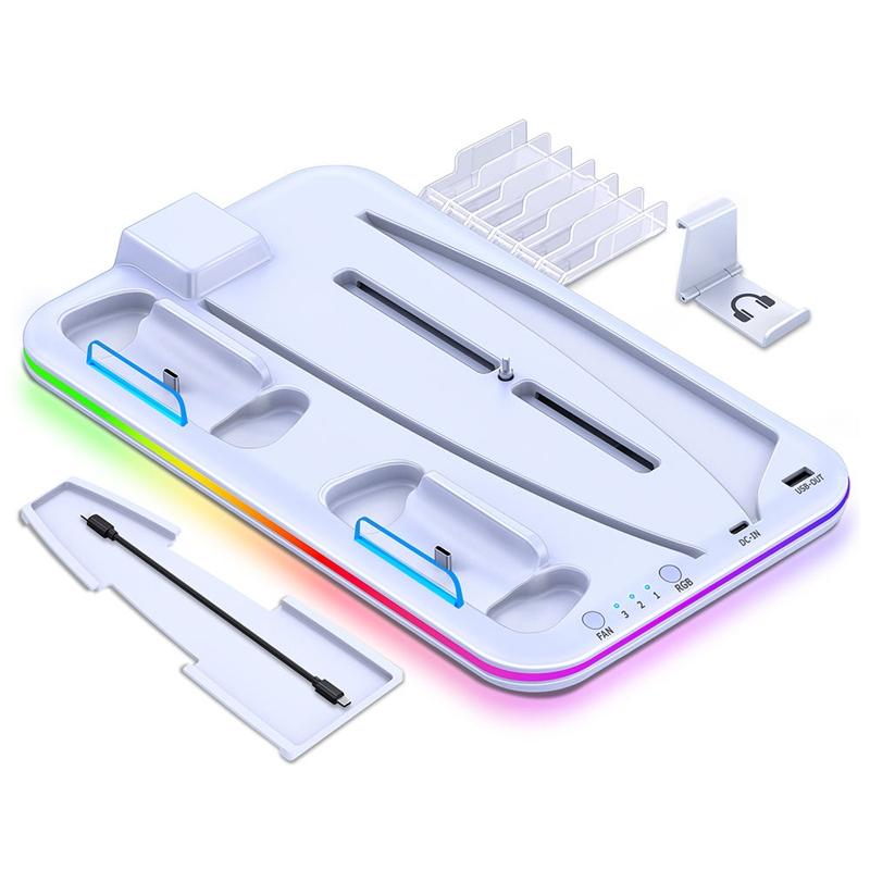 V562-A1047204060DBT-202505201341-00 Multi-Functional Cooling Base For Ps5 / Psvr2 Controller With Rgb Lights - White - Image 1
