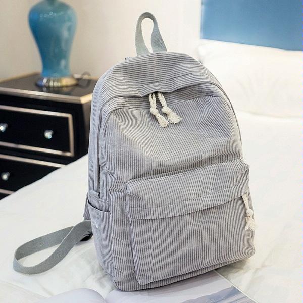 V562-A105113940DBT-202505271246-00 Girls' and Women Corduroy Backpack - School - Light Grey - Image 1