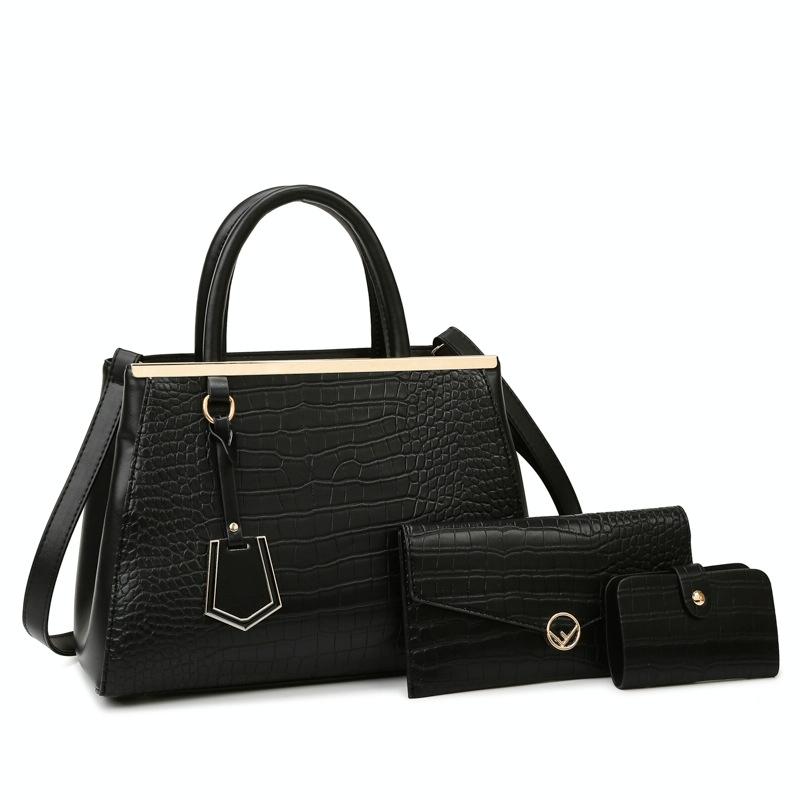 V562-A1055024060DBT-202503041340-00 Patchwork Stone Pattern Handbag - Shoulder / Crossbody - Black - Image 1