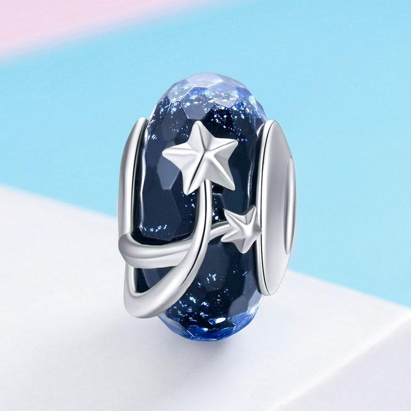 V562-A1058386240DBT-202504111606-00 925 Sterling Silver Seasonal Glass Bead Bracelet Charms - Navy Blue - Image 1