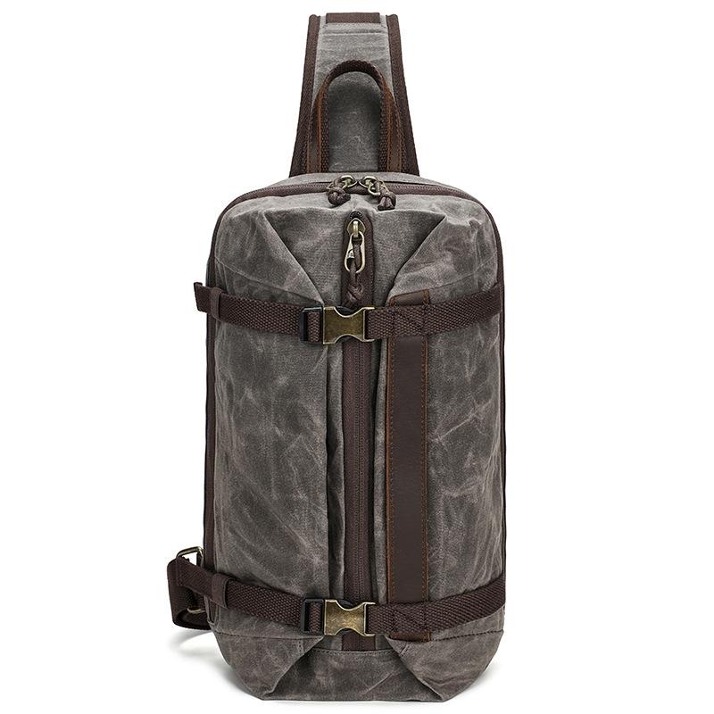 V562-A1058724060DBT-202503041240-00 Retro Waxed Canvas Chest Bag Large Capacity Shoulder Crossbody Bag For Men - Grey - Image 1