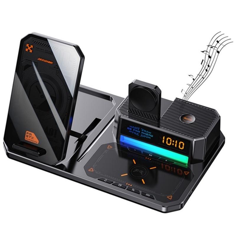 V562-A106126200AYS-202504212040-00 5 In 1 Magnetic Wireless Charger Stand With Clock & Speaker - Black - Image 1