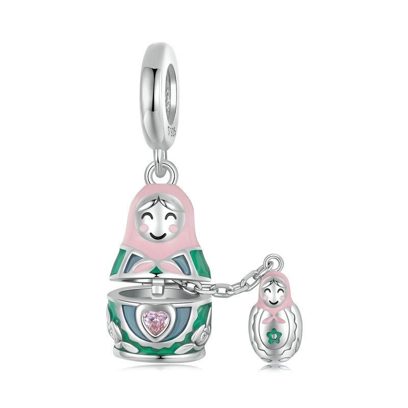 V562-A1063245060DBT-202504111522-00 925 Sterling Silver Platinum Plated Doll Pendant With Beads - Image 1