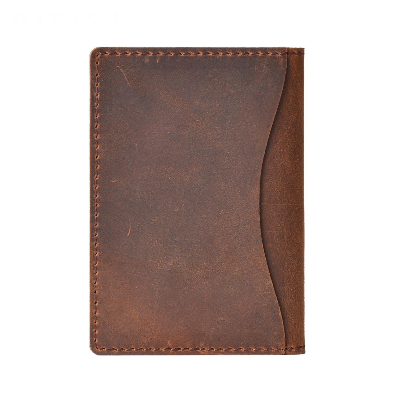 Minimalist Cowhide Card Holder Compact Wallet For Bank & Membership Cards - Brown