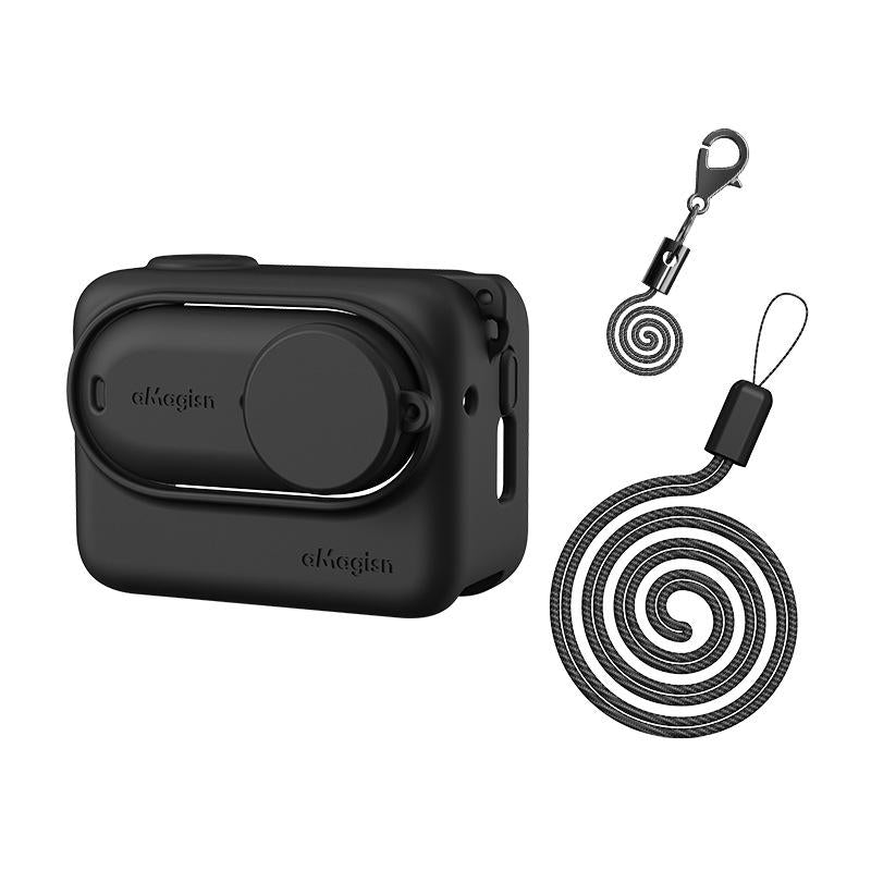V562-A1069683060DBT-219713-00 Amagisn Silicone Body Cover for Insta360 Go 3 with Lanyard - Black - Image 1